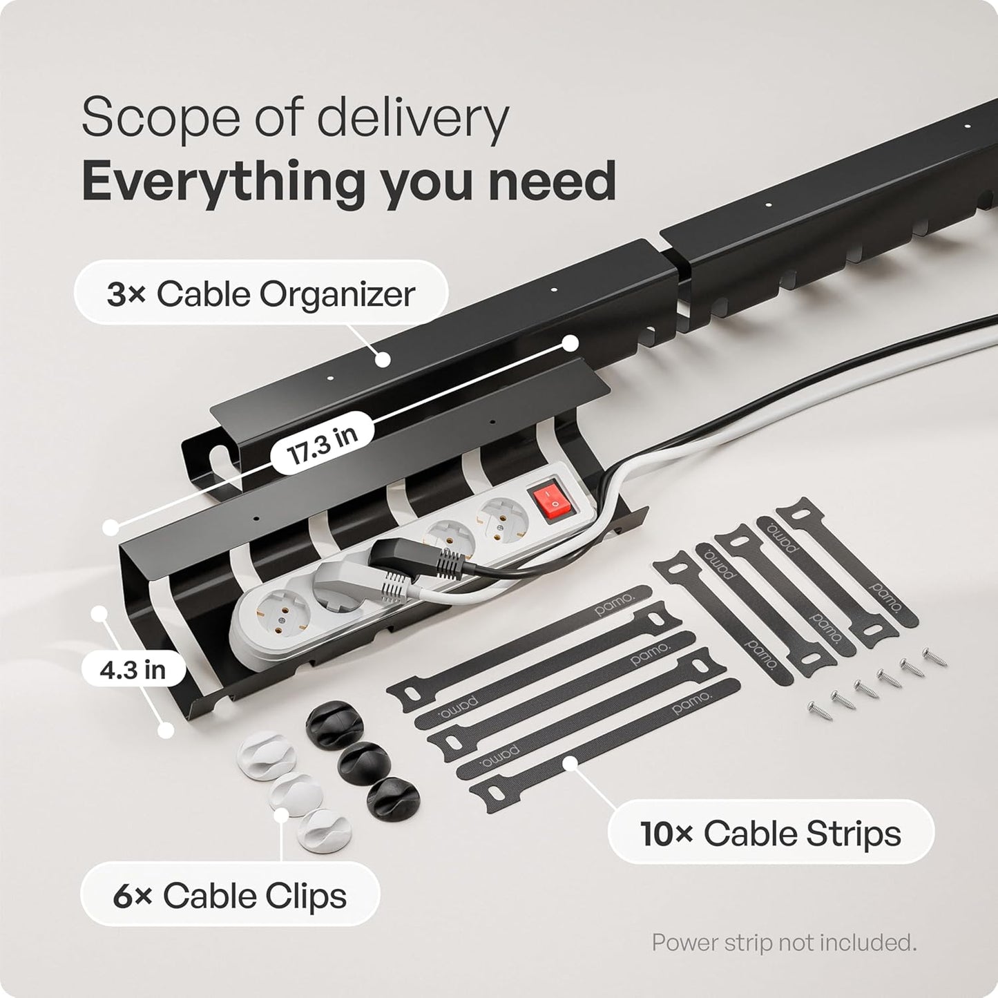 Cable Management under Desk for Easy Mounting Under-Table I Set of 3 - with 10X Cable Ties I Desk Organizer for Office/Home Office Table Thoughtful Cable Tray Holder, Black