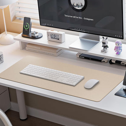 Leather Desk Mat,Desk Pad,Desktop Mat,Waterproof Mat for Desktop, Keyboard and Mouse,Leather Mouse Pad Protector Office Home,30"X 14"(M-Beige)